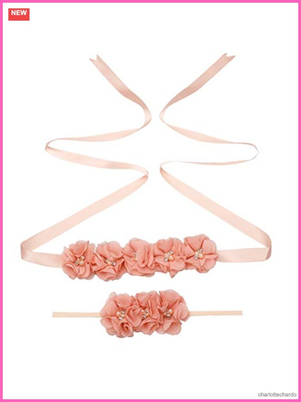Satin Chiffon Flower Sash & Headband Set Maternity Wedding Baby Shower